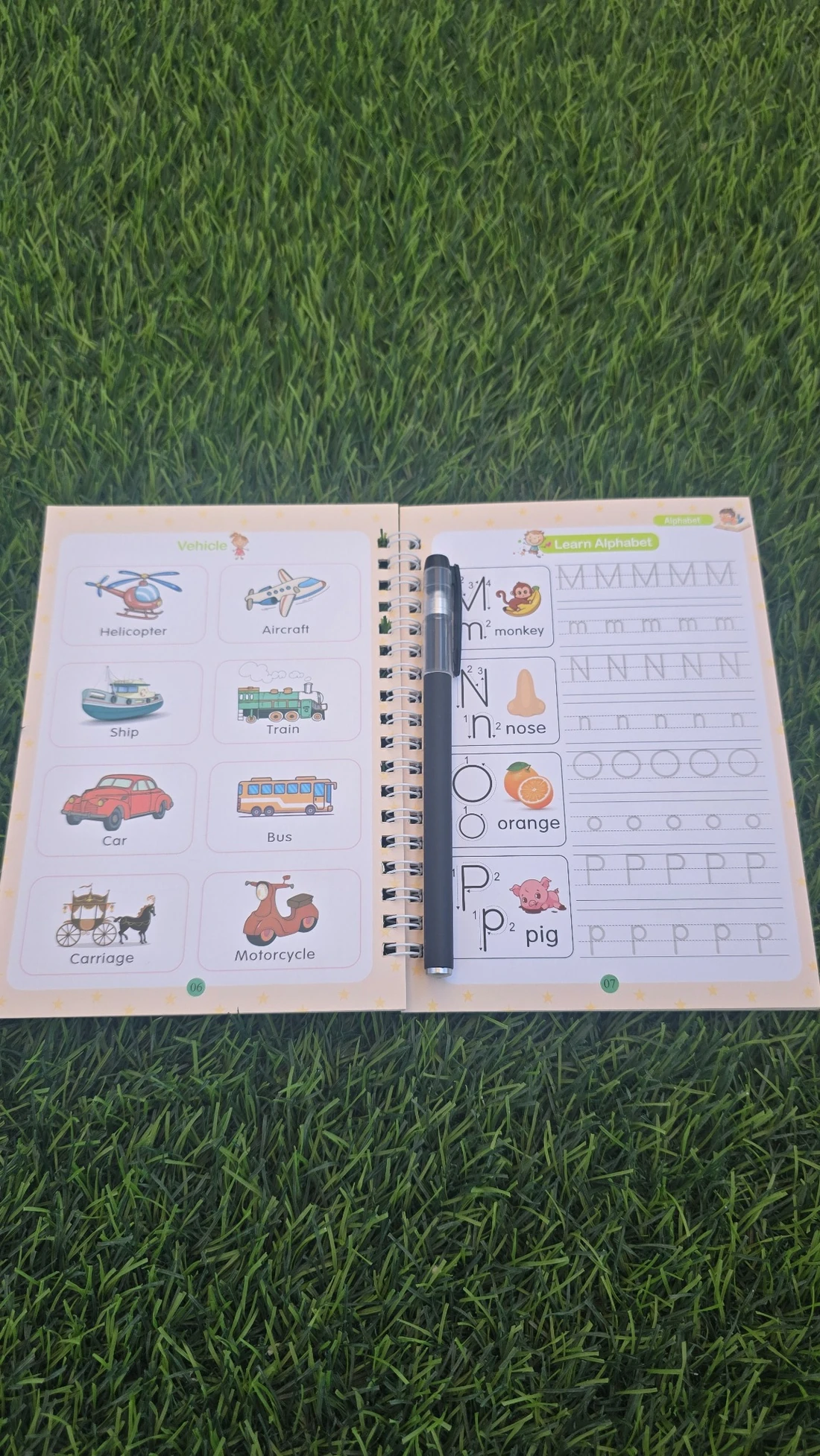 Real inside pages showing uppercase and lowercase groove letter tracing